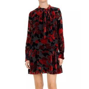 NWOT The Kooples Painted Roses Burnout Velvet Mini Dress Long Sleeve Size 0